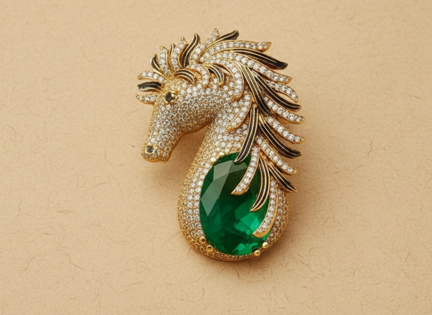 Imperial Emerald Stallion Statement Brooch