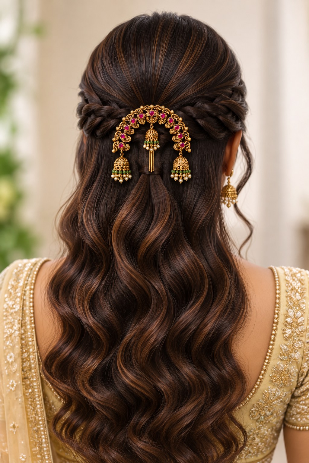 Antique Gold Bridal Hair Brooch with Jhumka Danglers
