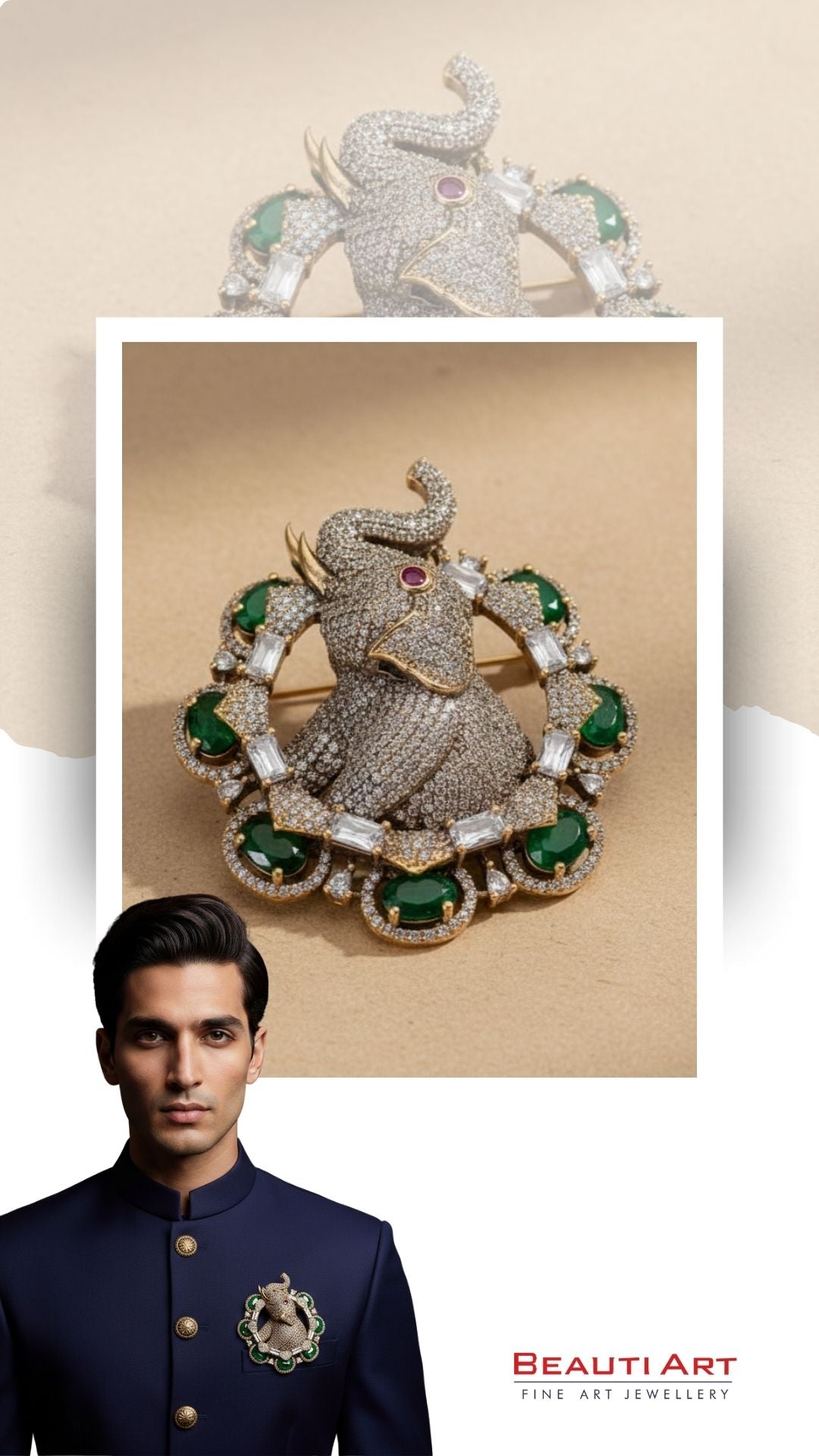 Royal Emerald Elephant Statement Brooch