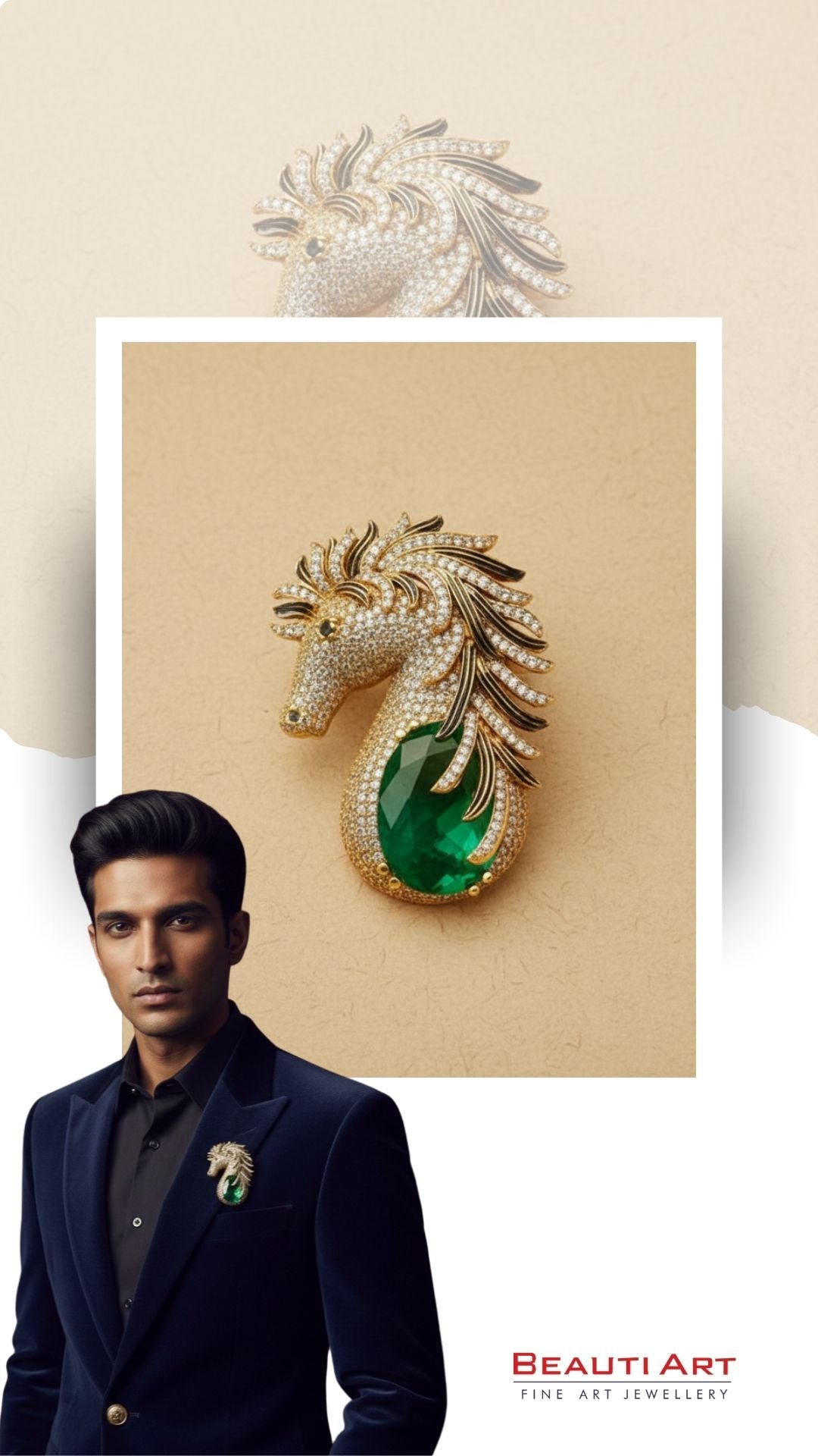 Imperial Emerald Stallion Statement Brooch