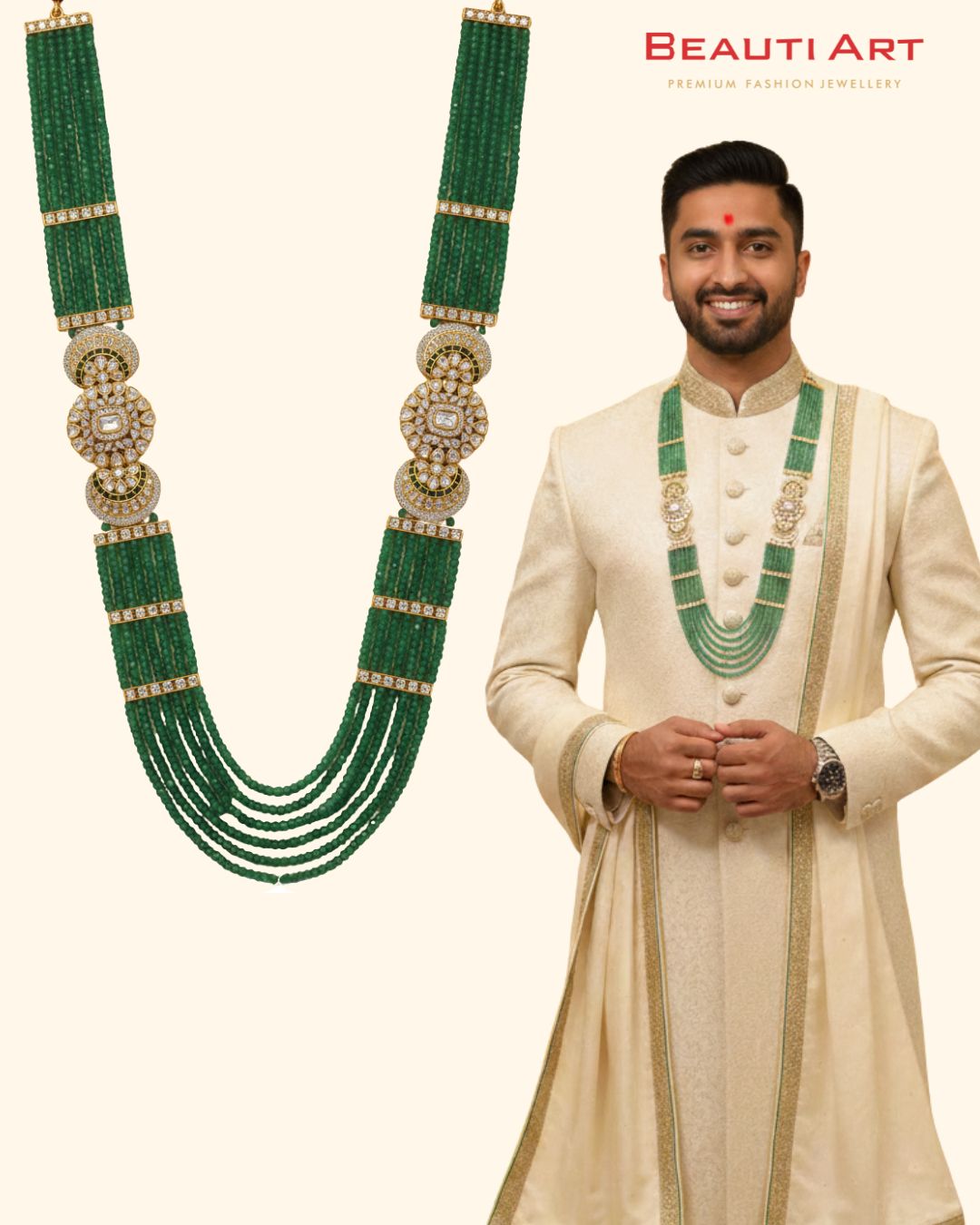 Royal Emerald Multi-Strand Groom Mala