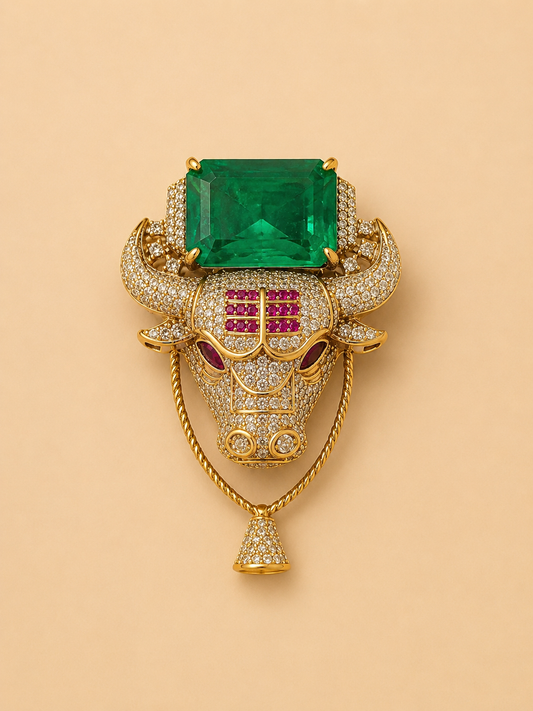 Green Bull Head Brooch