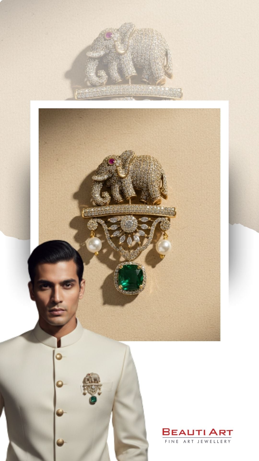 Imperial Emerald & Pearl Elephant Brooch