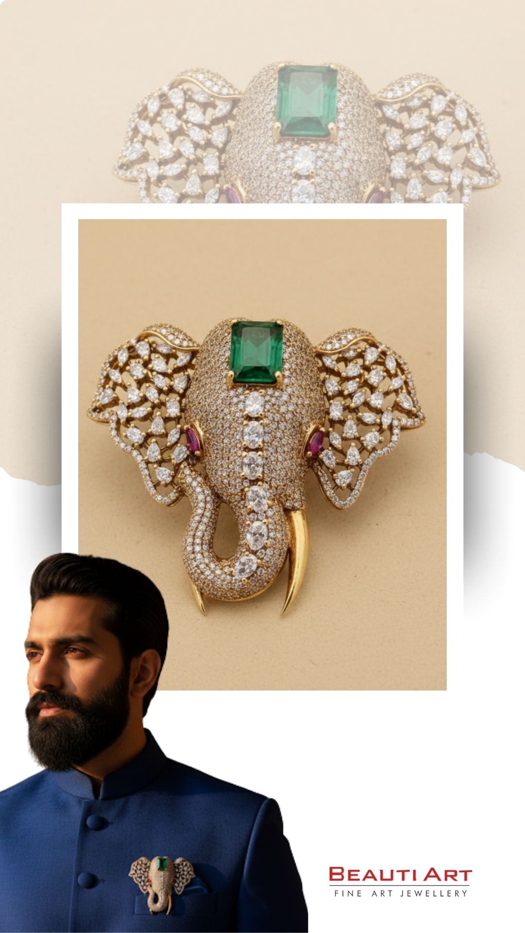 Royal Emerald Elephant Diamond Brooch