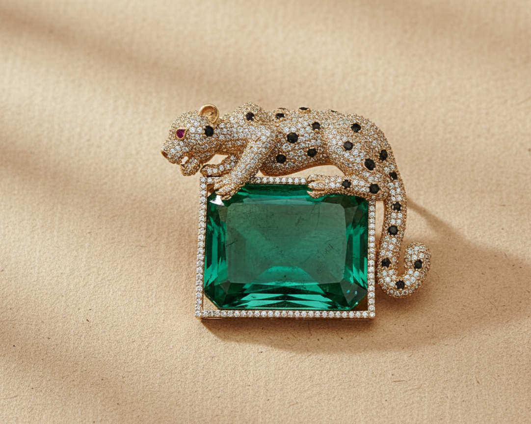 Royal Panther Emerald Statement Brooch