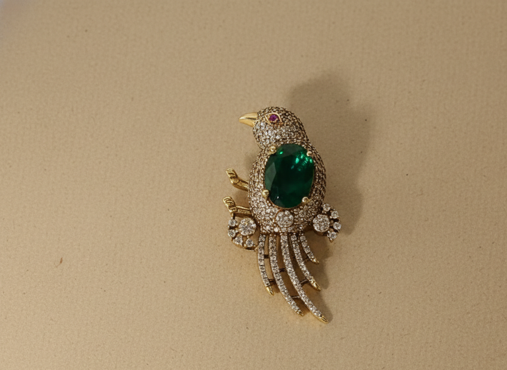 Emerald Bird of Paradise Brooch