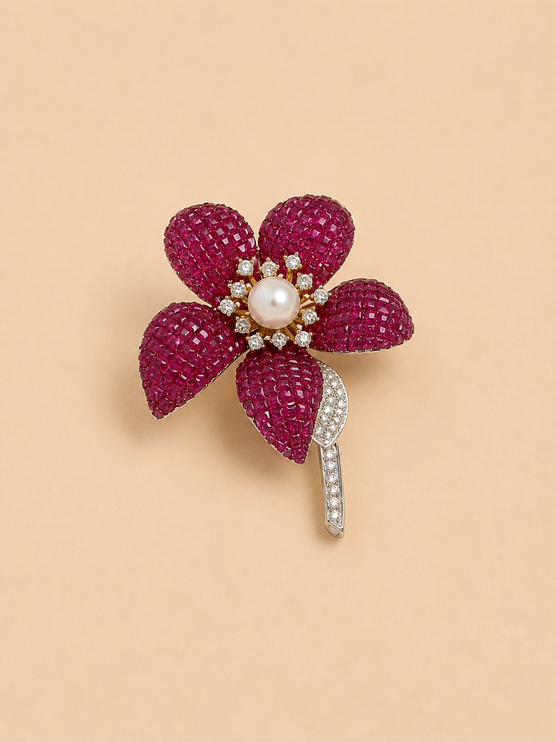 Pink Floral Pearl Brooch