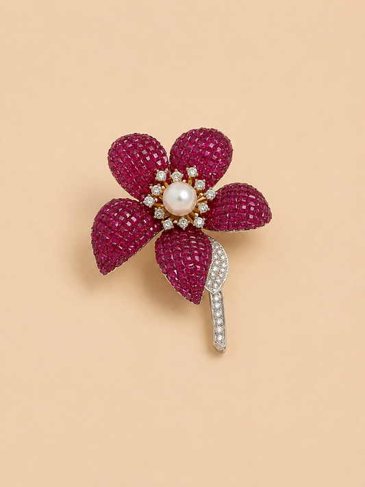 Pink Floral Pearl Brooch