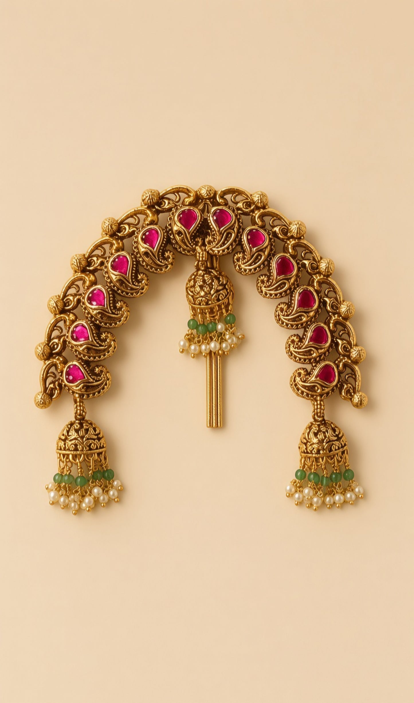 Antique Gold Bridal Hair Brooch with Jhumka Danglers