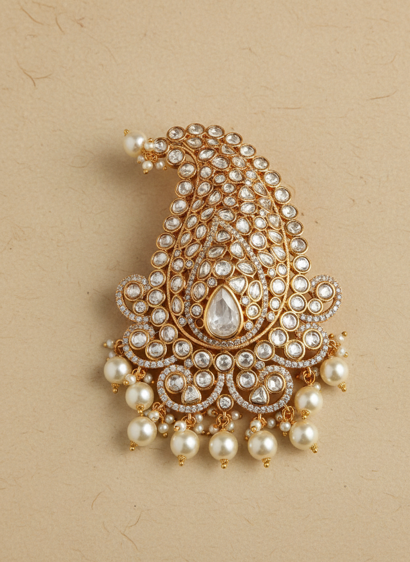 Pristine Paisley Full-Kundan Kalgi