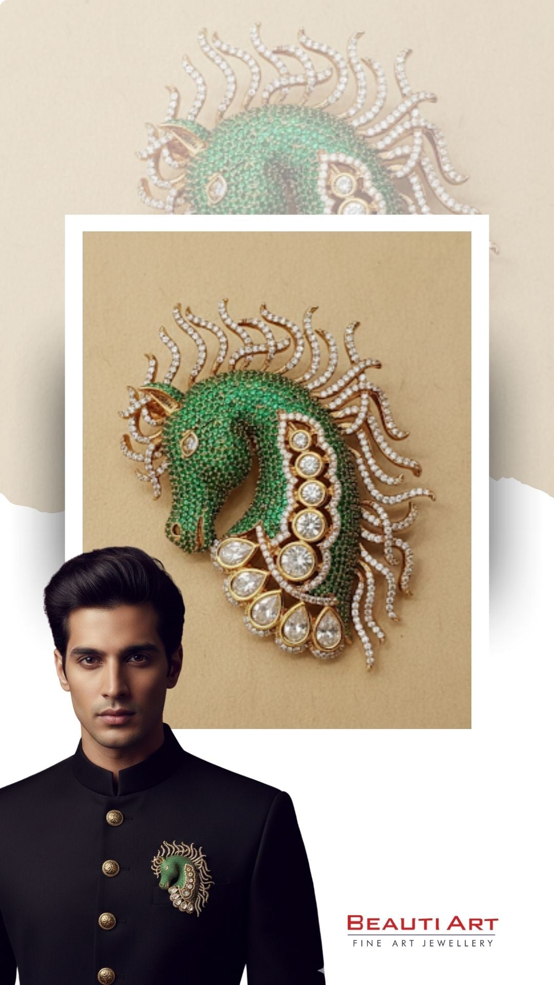 Emerald Stallion Statement Brooch