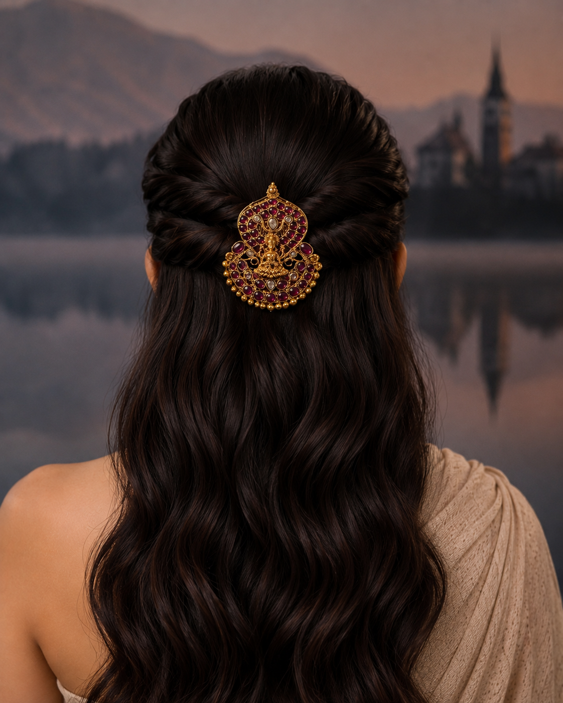 Antique Gold Lakshmi Temple Hair Accessory