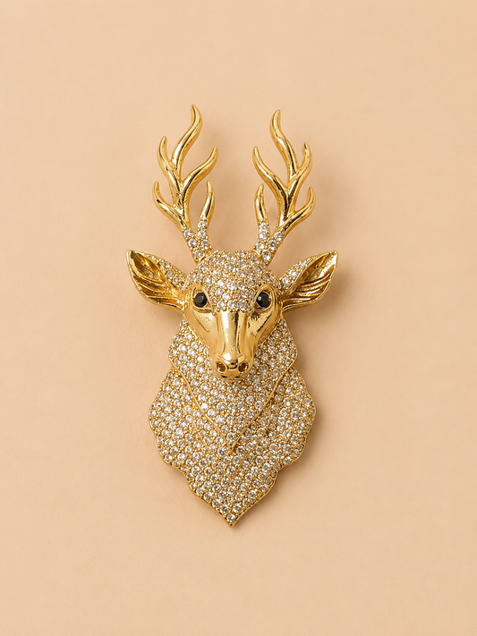 Clear and Black Deer Head Brooch